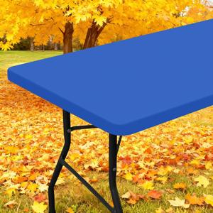 Smiry Rectangle Picnic Table Cloth, Waterproof Elastic Fitted Tablecloths for 6 Foot Tables, Washable Polyester Table Cover for Camping, Indoor and Outdoor (Blue, 30"x72")