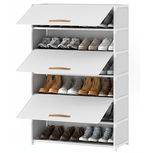 Shoe Rack, 7 Tier Shoe Storage Cabinet with Door 28 Pair Plastic Shoe Shelves Organizer for Closet, Entryway, Hallway, Bedroom