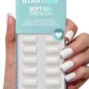 BTArtbox Press On Nails Square - Pastel White Short Press On Nails with Glue for Women, Opaque Soft Gel Glue On Nails in 16 Sizes - 32 Stick On Nails Kit, Note Book