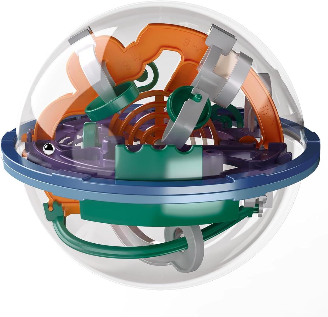 3D Maze Ball Puzzle, 100 Steps Challenge, 5.16 Inch Sphere with Stand, Educational Brain Teaser for Ages 6+