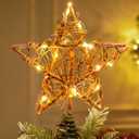 Joiedomi 8 Inch Christmas Tree Toppers, 30 LED Rustic Rattan Star Lighted for Xmas Decorations, Holiday Party Indoor Decor