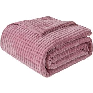 EMME Fleece Throw Blanket Luxury Flannel for Couch Bed Sofa Chair, Soft, Plush, Warm and Cozy Blanket with Geometric Grid Design (Purple, 60'' x 80'') (Twin)