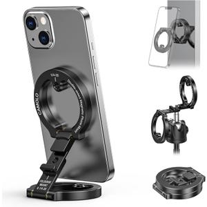 CAMOLO GEEK Dual Magnetic Phone Holder Compatiable with Magsafe for iPhone 16 15 14 13 12 Pro Max Plus Series, 1/4" Screw Tripod Mount, Gym Magnetic Phone Stand Travel(Black)