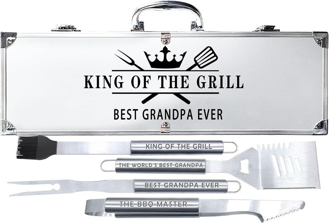 Bonsai Tree Fathers Day Grandpa Gifts, Gifts for Grandpa, Best Grandpas Ever Gift for Birthday - Cool Grilling BBQ Present for Grandfather from Grandkid - Papa Stainless Steel Metal Tool Set 4