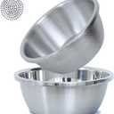 304 Stainless Steel Microporous Colander, 2.5QT Large Capacity with Mixing Bowl For washing vegetables, fruit and rice and for draining cooked pasta(2PC) (Primary Colors)