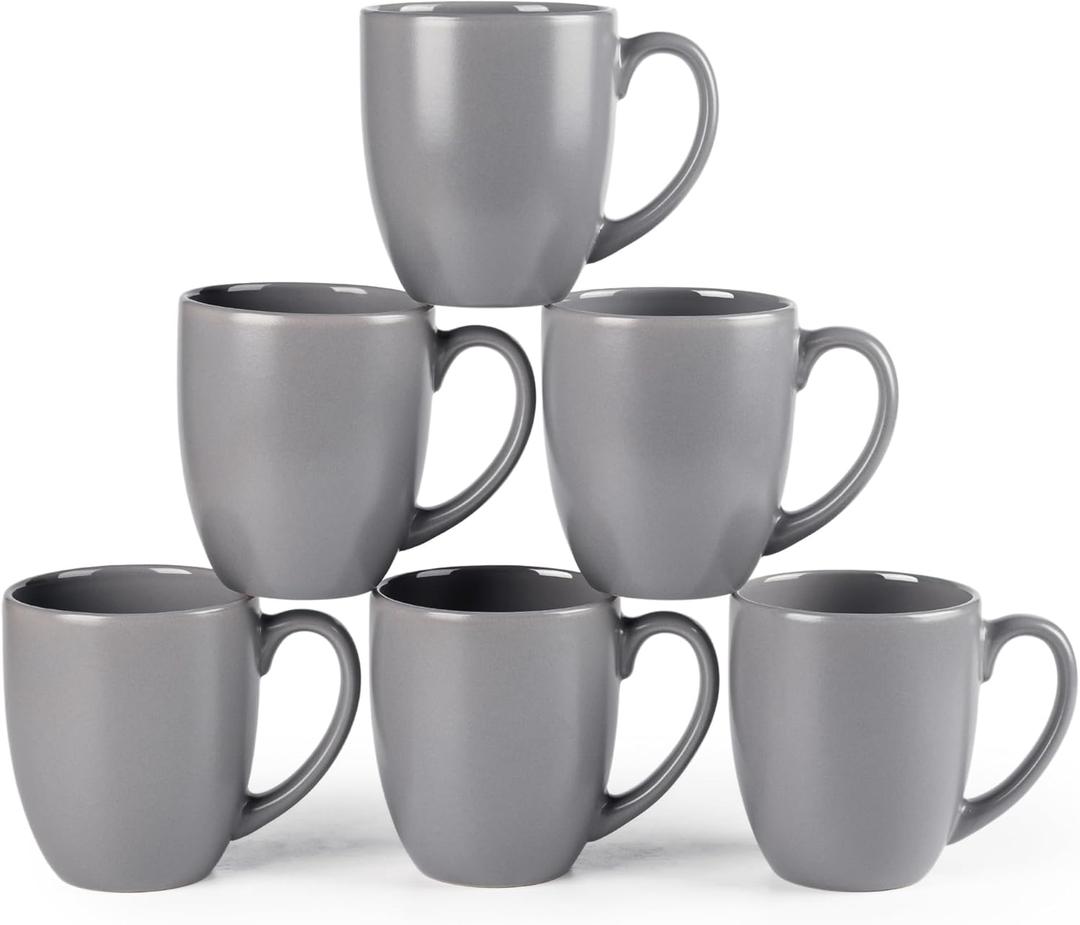 GBhome 12oz Coffee Mugs Set of 6, Large Ceramic Coffee Mugs for Man, Woman, Dad, Mom, Modern Coffee Mugs Set with handle for Tea/Latte/Cappuccino/Milk/Cocoa. Dishwasher&Microwave Safe,Matte Grey