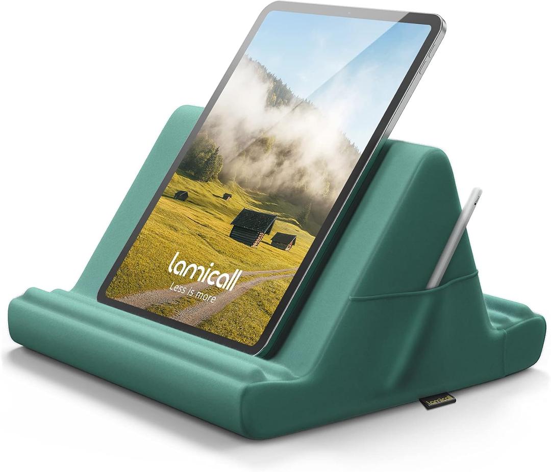 Lamicall Tablet Pillow Holder Stand for Lap - Tablet Holder for Bed, with Pocket & 4 Viewing Angles, for iPad Pro 11, 10.5, 12.9, Air Mini, Kindle, Tabs, 4-13" Devices, Green