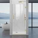 Hinged Shower Door, 32" W x 76" H Single Swing Pivot Framelss Shower Door, 3/8" (10mm) Tempered Glass with Nano Coating, Stainless Handle, Glass Door for Walk-in Shower - Brushed Gold