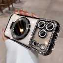 Glitter Diamond Magnetic Case for iPhone 17 Pro Max Clear with Sparkly Makeup Mirror Invisible Stand Ring 17 Pro Max Case Women Girls Cute Bling Luxury Shiny Shockproof Protective Cover 6.9", Black