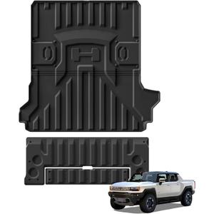 SMABEE Truck Bed Mat & Tailgate Mat for GMC Hummer EV Pickup Truck 2025 2024 2023 2022 All Weather TPE Vehicle Bed Mat Cargo Trunk Liner Protection Interior Accessories Black