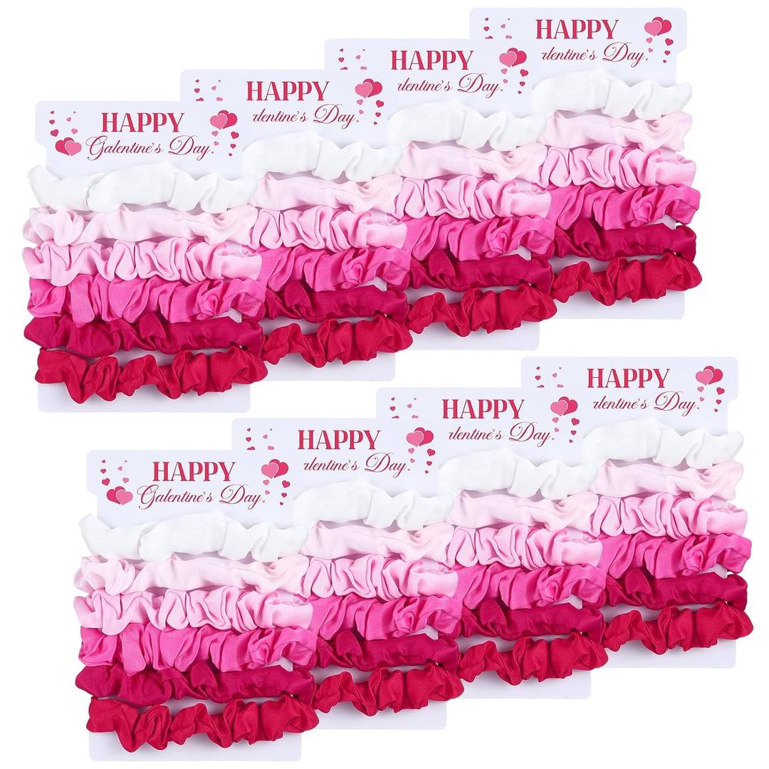 48 Pcs Galentine's Day Hair Scrunchies Gifts Red and Pink Scrunchies with Card Soft Polyester Hair Ties Elastic Bands for Women Valentine's Gifts