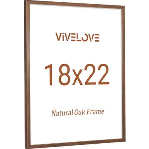 Vivelove 18x22 Picture Frame, High-End Natural Oak 18 x 22 Wooden Frame with Tempered Glass, 18x22 Wood Poster Frame for Wall, Wall Hook Included for Art Photo and Prints, Walnut