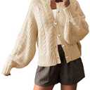 Saodimallsu Womens Cable Knit Cardigan Sweaters Button Up Crew Neck Long Sleeve Loose Fall Trendy Sweater Coats Apricot, Small