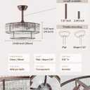 Brown Fandelier Ceiling Fans with Lights, 20" Brown Crystal Chandelier Ceiling Fan with Light Remote Control, Caged Mid Century with 6 Speeds for Bedroom, Living Room, Nursery