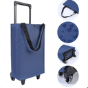 Small Collapsible Shopping Cart, Shopping Cart with Wheels, Folding Portable Bag, Waterproof Rolling Bag, Trolley Tote Stair Climbing for Traveling, Gift for Women, Olde (Blue)