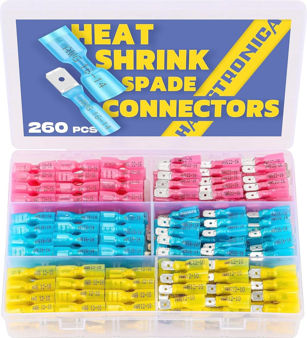 Battery Cable Lug Crimping Tool for AWG 8-1/0 Electrical Lug, with Cable Cutter 64pcs Ring Terminals and 70pcs Heat Shrink Tubing