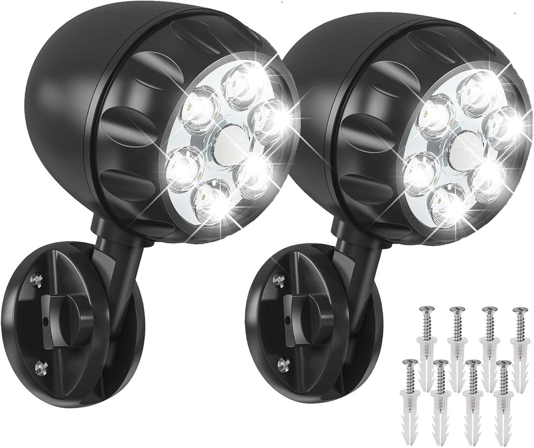 YoungPower Battery Operated Motion Outdoor Lights, 6 LEDs 800 Lumen Bright Battery Powered Wall Mount Light Night Activation Security Spotlight for Outdoor Porch, Corridor,Trash, Stairs (2 Pack)