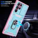 Case for Galaxy S22 Ultra, Shockproof Impact Resistant with Slide Lens Protective Cover Case for Samsung Galaxy S22 Ultra 6.8" (Pink Green)