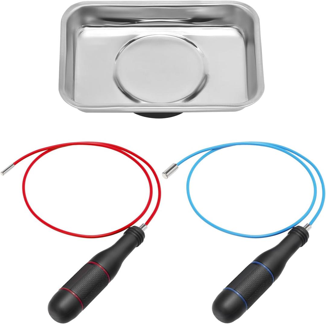 VASTOOLS Thin Flexible Magnetic Pickup Tool Set,28",4mm Flexible Magnet,7mm Flexible Magnet,Long Magnetic Pickup Tool,Mini Magnetic Tray,Mini Magnet for The Smallest Gaps