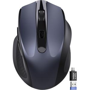 Wireless Mouse for Laptop, 2.4GHz Computer Mouse with USB-A Port &USB-C Adapter, Cordless Office Mice with 6 Buttons & 3 Level DPI for Small to Medium Hands, Work with PC, Desktop, Tablet - M21