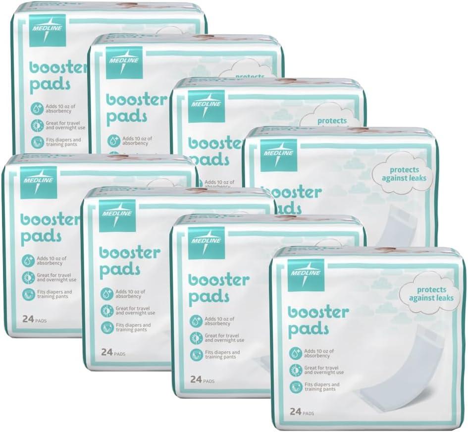 Medline Booster Pads with Adhesive, 192 Count, Baby Diaper Doubler for Overnight Use to Help Eliminate Leaks