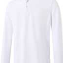 Men's Pique Polo Shirts Long Sleeve Cotton Blend Tipped Casual Collared Polo Shirts Business Classic Fit (White, XXL)