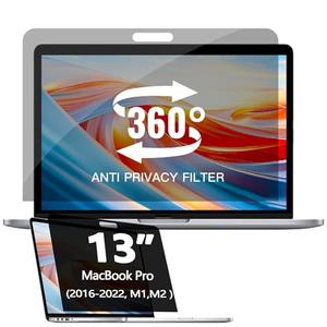 360° Privacy Screen Protector Compatible for MacBook Air 13 Inch (2018-2021, M1), Privacy Screen Filter for MacBook pro 13 inch (2016-2022,M1, M2), Anti-Spy/Anti Fingerprint/Anti Blue Light/Anti Glare