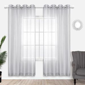 KOUFALL Silver Sheer Curtains, Luxury Curtain for Living Room Bedroom, Light Grey Grommet Backdrop Curtains for Party, 52 x 84 Inch Length, 2 Panels Set, Gray