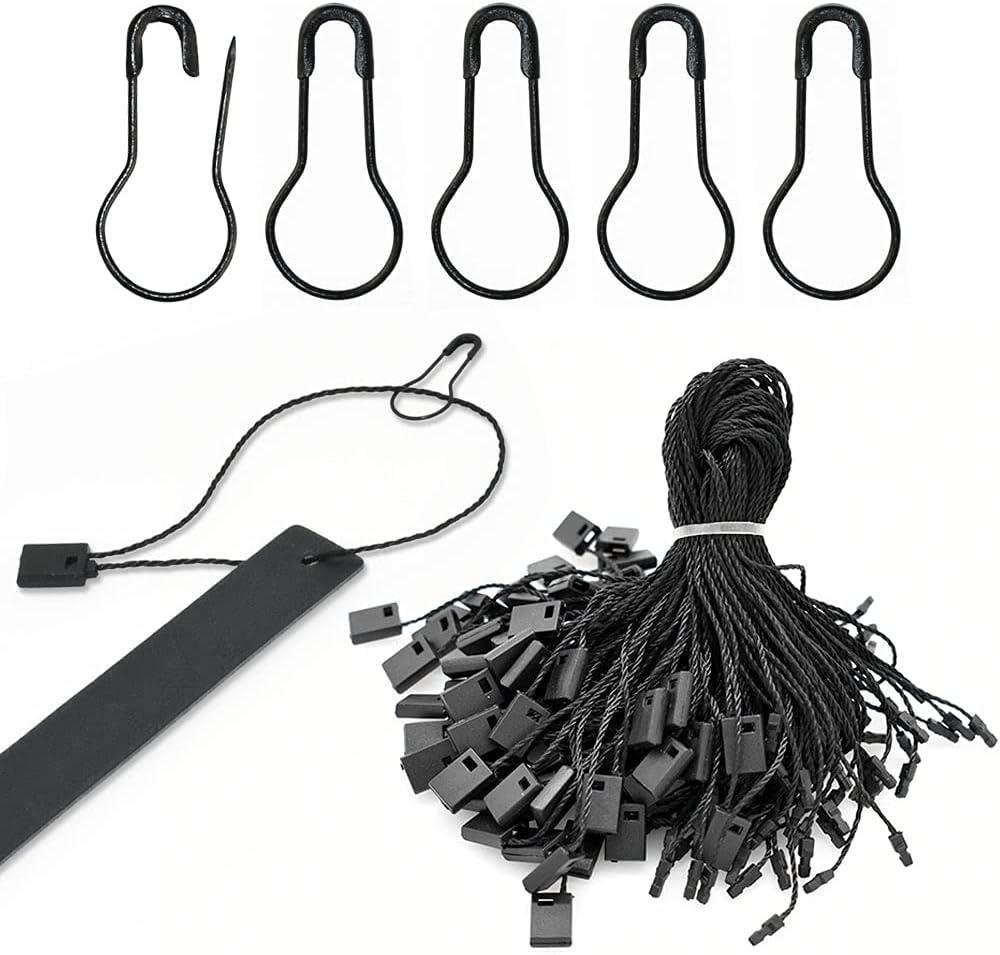 500Pcs Hang Tag Fasteners Black Nylon Snap Lock and 500Pcs 0.8 Inch Black Metal Ground Pins Clothes Tag Pins for Crafting and DIY