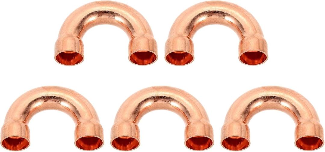 PATIKIL 1/2 Inch ID Copper Pipe Fittings, 5 Pcs 180 Degree Return Bend Copper Pipe Sweat Welding Solder Connection for HVAC Air Conditioning Hydraulic
