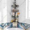 DUFU Corner Shower Caddy Tension Pole, Shower Tension Rod Organizer, 4-Tier Adjustable Floor to Ceiling Shower Caddy 33-127inch, No Drilling Shower Shelf for Inside (Black)