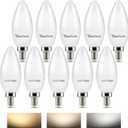 Youtime E12 LED Candelabra Light Bulbs 60W Equivalent, Warm White Daylight White/Natural White 600 Lumen Chandelier Bulb, 5W 3 Color Temperature LED Bulbs, Non-Dimmable, Pack of 10