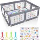 Little Generation Baby Playpen with Mat, 71x60 Inches Extra Large Playpen for Babies and Toddlers, Indoor & Outdoor Activity Center, Safety Baby Play Pen with Gate Prints