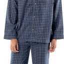 Fruit of the Loom mens Flannel Pajama Sleep Set (Large, Navy Plaid)