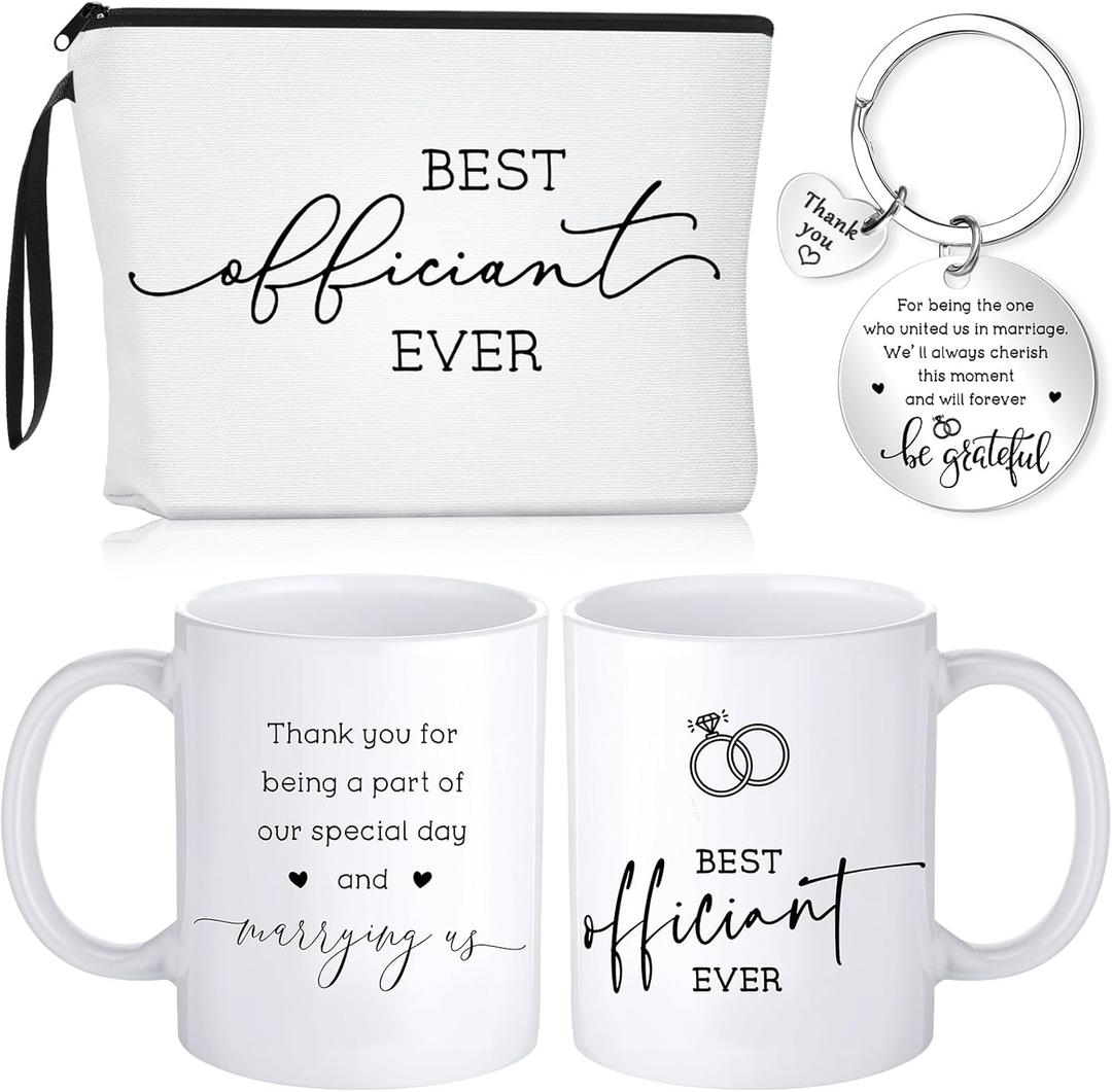 Havawish 3 Pcs Wedding Best Officiant Ever Gift Funny Officiant Proposal Gifts Include Makeup Bag, 11 oz Coffee Mug, Appreciation Keychain for Wedding Party Bridal Shower Bride Groom Thank You Present