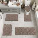 Ileading Bathroom Rugs Sets 5 Piece, Ultra Soft Absorbent Bath Mat for Bathroom, Non Slip Washable Bath Rug Set with Toilet Cover, Plush Bath Runner and U-Shaped Contour Toilet Rug, Coffee, 18"x26"+20"x32"+20"x48"+U20"x24"+Cover19"x21