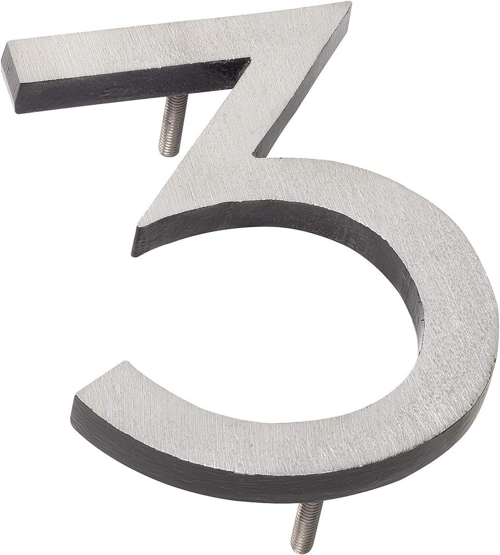 Montague Metal Products MHN-10-F-BK2-3 Solid Brushed Aluminum Modern Floating Address House Numbers, 4", Satin Nickel Powder Coated Black Two-Tone