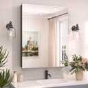 TokeShimi 24 x 32 Mirrored Medicine Cabinet Recessed or Surface Mount, Aluminum Tempered Bathroom Medicine Cabinet with Mirror with Storage Black Stepless Adjustable Metal Shelves Farmhouse