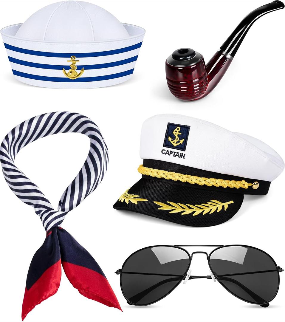 Sailor Hat for Adults – Captain Hat Costume Accessory for Men and Women, Ideal for Halloween, Cosplay, Yacht Parties (White)
