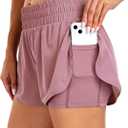 Haimont Women's Running Shorts 2 in 1 High Waisted Athletic Shorts with Drawstring Pockets 3" Compression Liner Shorts