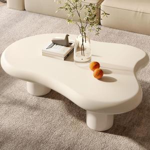 Cloud Coffee Table, Modern White Coffee Table for Living Room, Cute Irregular Indoor Tea Table with 3 Legs, Easy Assembly (White, 46.06 Inch)