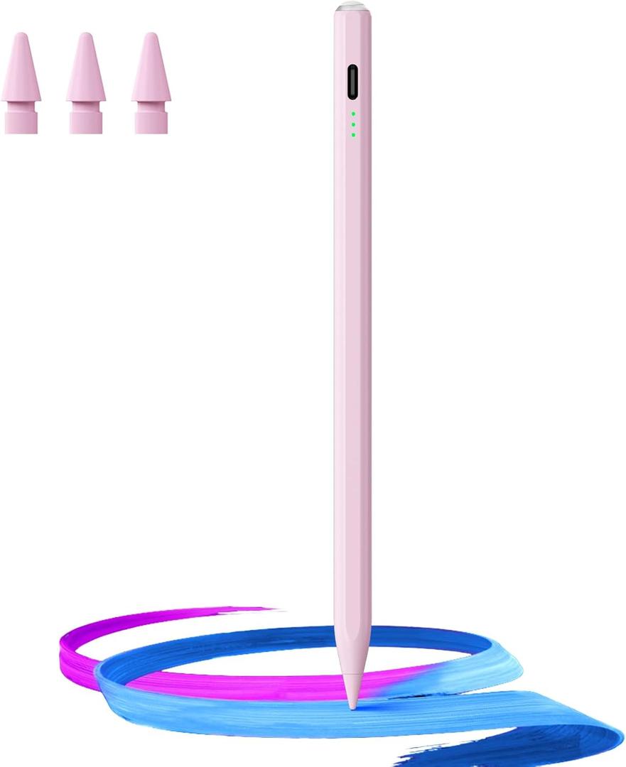 Stylus Pen for iPad(2018-2025)-13 Mins Fast Charge with Tilt Sensitivity & Palm Rejection for iPad 11/10/9/8/7/6th Gen, Air 7/6/5/4/3/M3/M2, Pro 13"/12.9"/11"/M4, Mini 7/6/5th,Pink