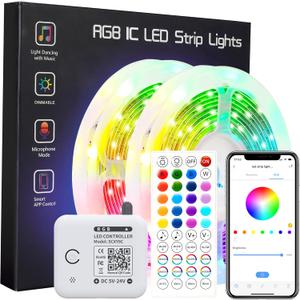 Led Lights for Bedroom 65.6ft Music Sync Color Changing Strip Lights with Remote and App Double Control RGB Led Strip Light, for Room Home Brithday Party Decoration
