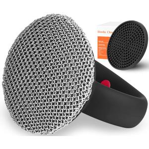 Cast Iron Cleaner Scrubber+Tray with Handle, Welded Chainmail Scrubber for Pan Pot Grill Oven Wok Cleaning- Small Ring Chain Scrub Metal Scraper Brush Iron Skillet Steel Wool Scrubber Steel Sponge