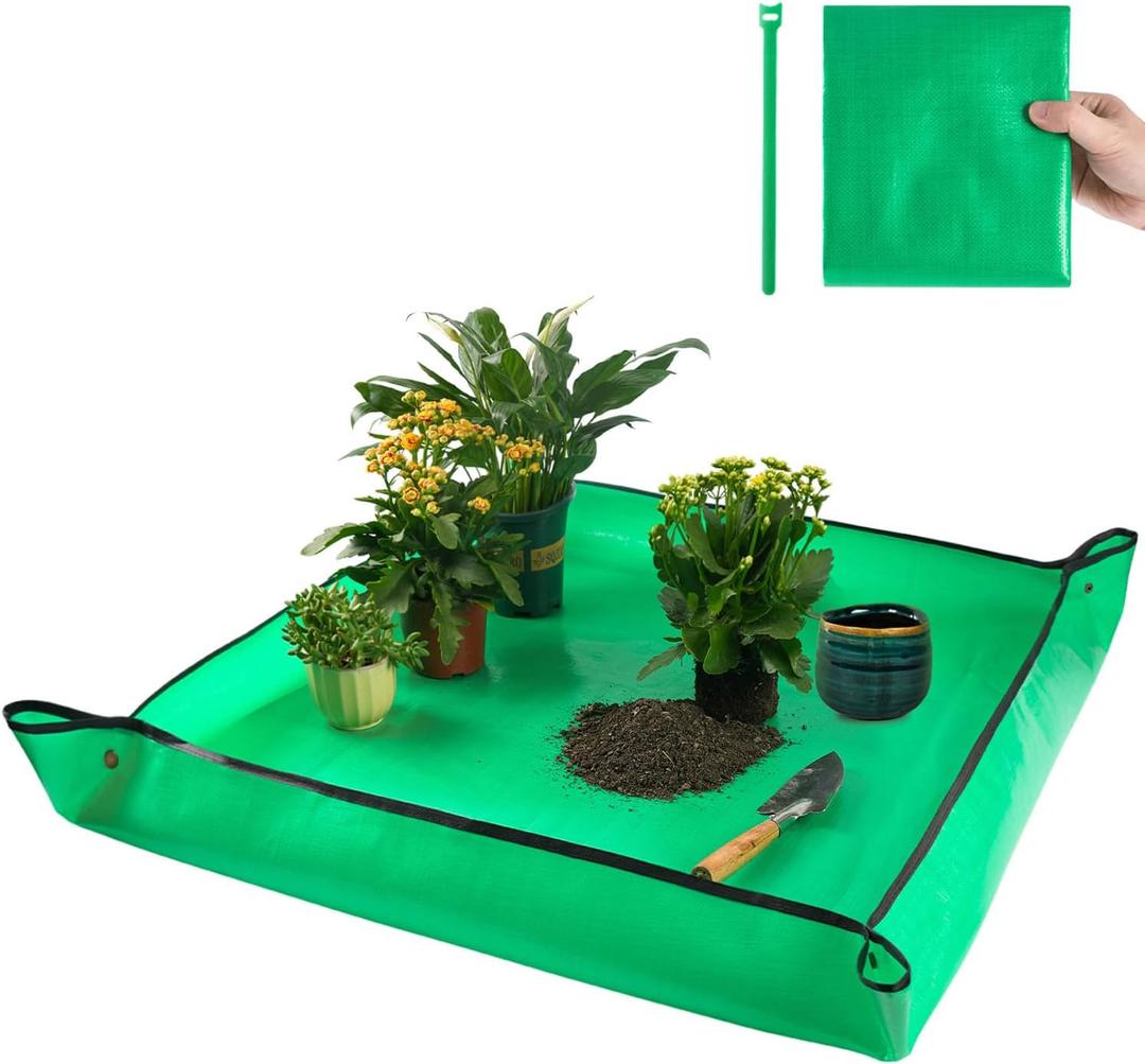 Extra Large Waterproof Potting Mat for Indoor Plant Transplanting and Mess Control, Table Top Potting Tray Repotting Mat Birthday Gifts for Plant Lovers Gardening Gifts for Women (Pale Green)