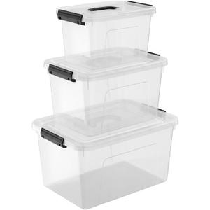 Clear Storage Latch Box/Bin, 3-Pack Plastic Organizing Container with Handle and Lids (7QT/16QT/22QT)