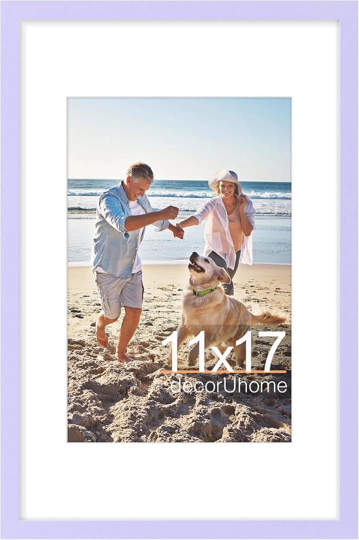 decorUhome 11x17 Picture Frame, Display Pictures 8x12 with Mat or 11x17 without Mat, Wall Hanging Poster Frame, Purple, 1 Pack