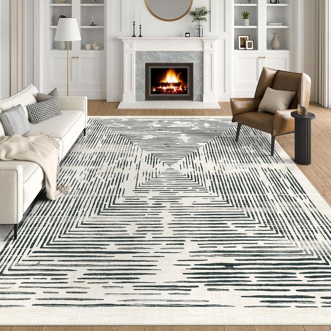 BLISSA 8x10 Area Rugs for Living Room - Soft Large Washable Geometric Black White Lines Modern Abstract Rug for Bedroom Striped Contemporary Carpet for Nursery Dining Room Home Office Decor