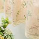 1 Pcs Beige Retro Curtain Cotton Linen Semi Sheer Privacy Window Treatment Rod Pocket Farmhouse Curtain with Lace Hem, 56 by 66.9 Inch