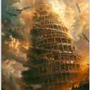 famassiser Tower of Babel Canvas - Biblical Wall Art, Ancient Architecture Poster, Spiraling Tower Artwork Wall Decor Poster for Living Room, Office, Bedroom- 16x24in Unframed